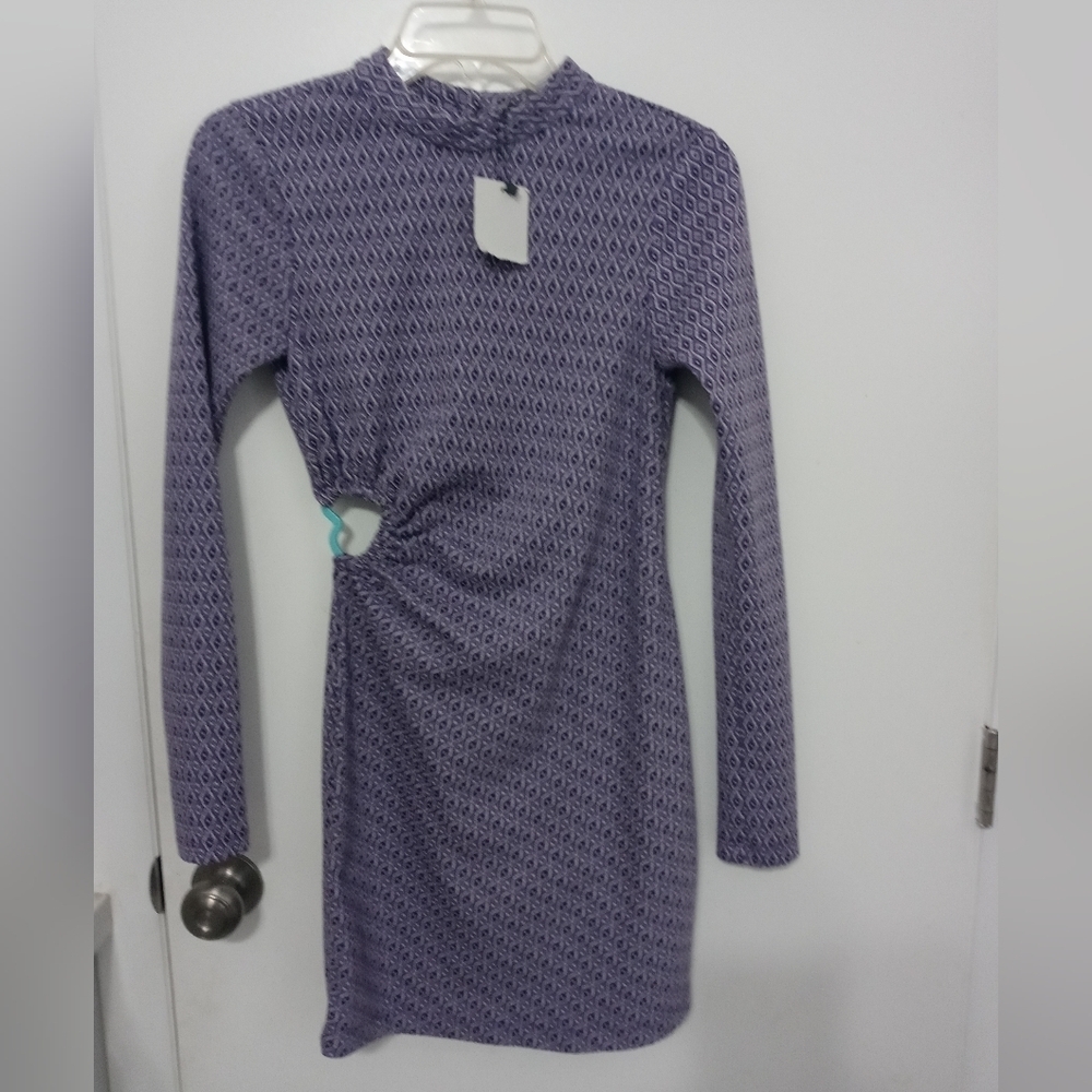 Zara Purple Cutout Back Stretch Midi Dress with Cinched Side Long Sleeve XS